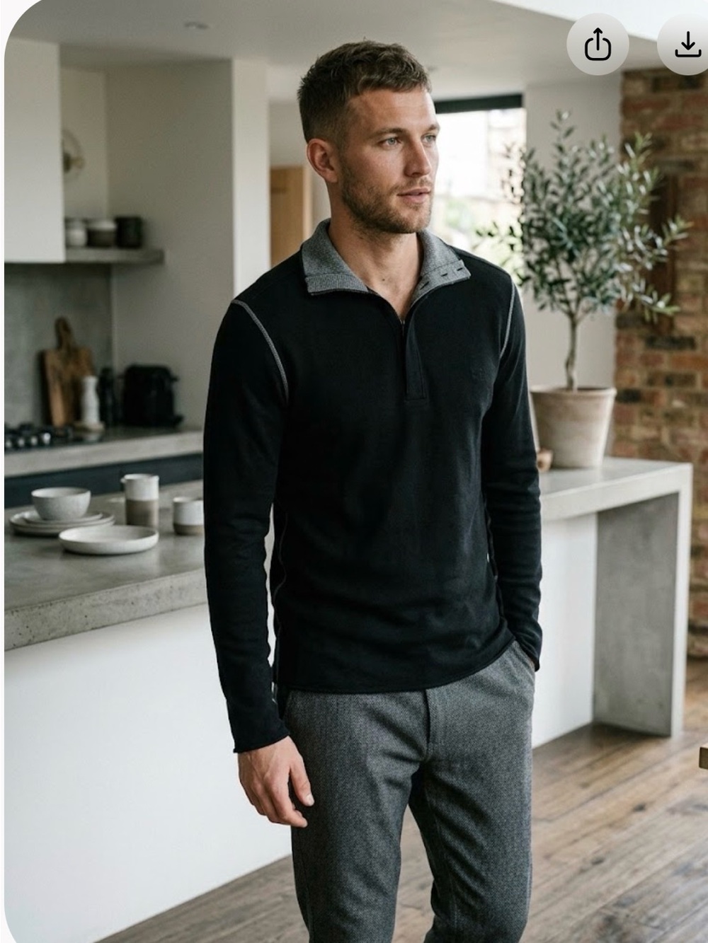 Carbon 2 Cobalt Mens S Gloaming Cotton Cashmere Black Henley Pullover Sweater